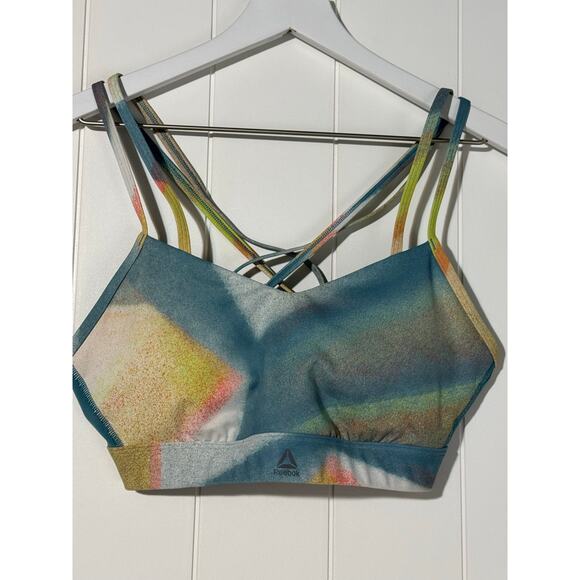 Reebok Hero Sports Bra Halter Multi-Tone Yellow/Green/Ink - Picture 1 of 4